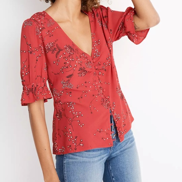 Madewell Tops - Madewell Red Floral V-Neck Top